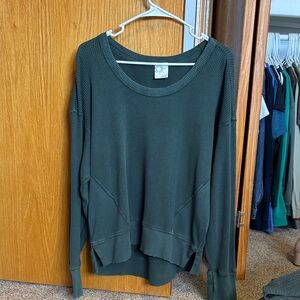 Aerie Dark Green Long Sleeve Waffle Knit Top